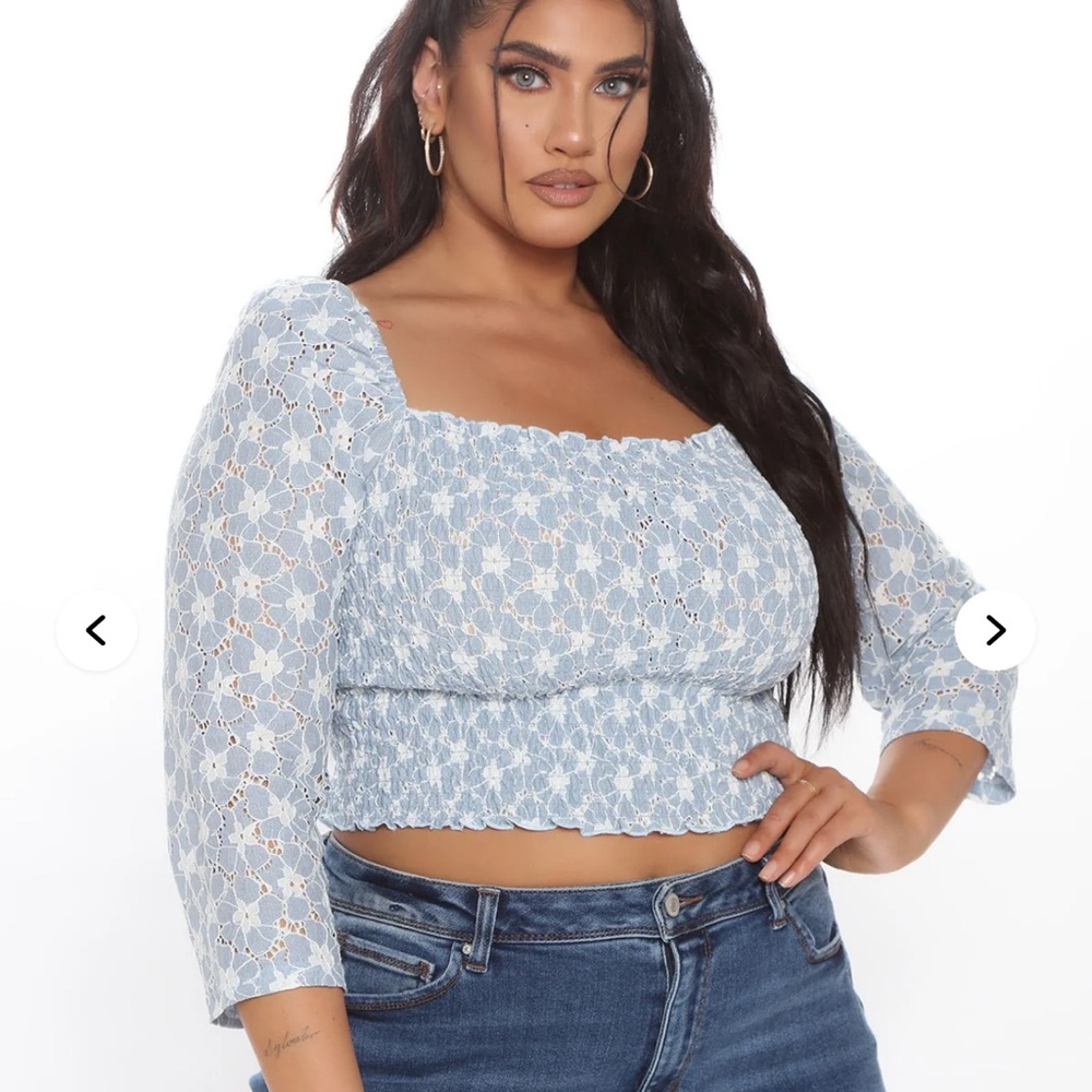 New Fashion Nova Women's XL Floral Smocked Crop Top Long Sleeve Blouse
